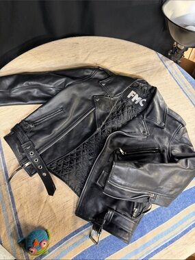 Black FMC Quilted Leather Biker Jacket